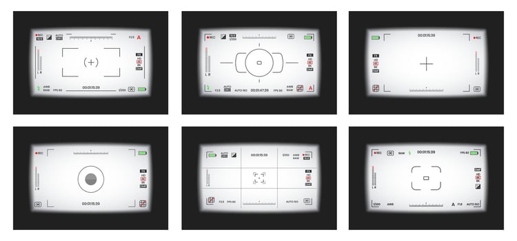Smooth camera viewfinder or photo frame recorder flat style design illustration set. vector