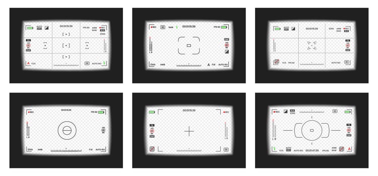 Camera viewfinder or photo frame recorder flat design illustration set. vector