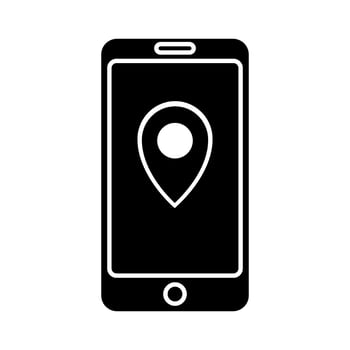 smartphone device with pin location icon illustration design black and white vector