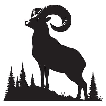 Majestic Bighorn Ram Silhouette Illustration on Mountain Ridge vector