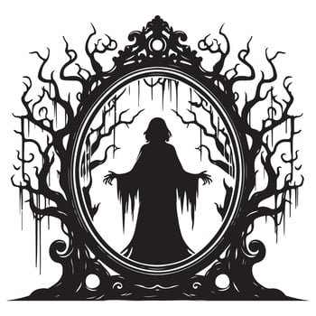 Spooky Silhouette Figure within Ornate Frame Illustration Art vector