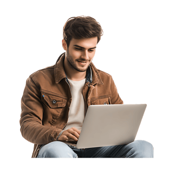 Confident Young Man Using a Laptop png