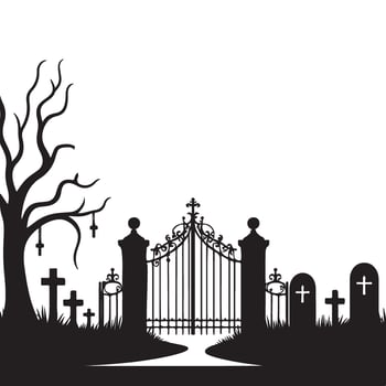 Spooky Cemetery Gate Silhouette for Halloween and Gothic Designs vector