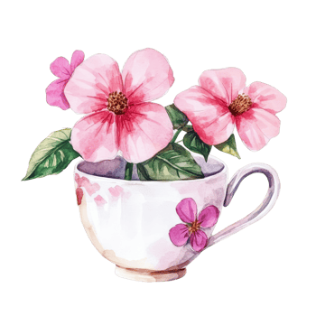 Delicate watercolor cup adorned with pink flowers, set against a clean transparent background, cup with pink flowers isolated on transparent background png