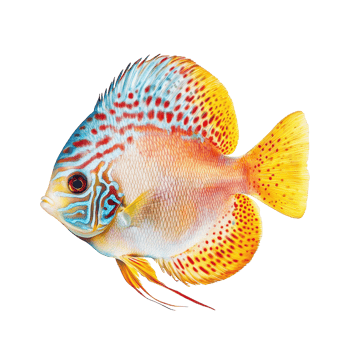 Vibrant discus fish showcasing beautiful colors against a bright transparent background, highlighting its unique features, discus fish isolated on transparent background png