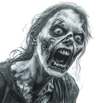 Terrifying female zombie with a ghastly expression and gruesome features against a transparent background, Terrifying Female Zombie transparent background png