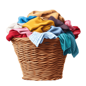 Colorful Clothes in Wicker Laundry Basket on Transparent png