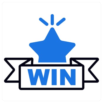 Win and success icon in blue color vector