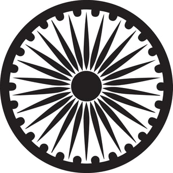 black and white silhouette line art of Indian National Flag ashoka chakra on white background vector
