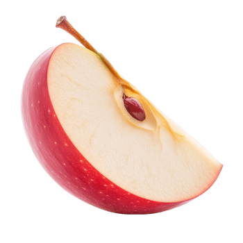 Fresh slice of red apple fruit with visible seed, isolated on a transparent background for a clean presentation, Slice of red apple fruit without seed isolated on transparent background png