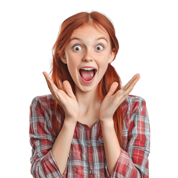 Joyful teenager girl expresses surprise in a playful moment with a bright smile against a transparent background, surprised joyful teenager girl, file of isolated object on transparent background png