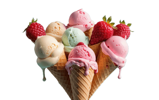 Ice cream with strawberries and raspberries png