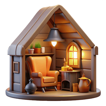 wonderful creative impressive minimalist Cozy 3D Cabin Illustration detailed genuine png