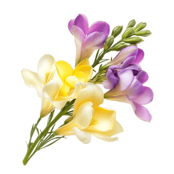 Vibrant freesia flowers in a fresh bouquet on a pure transparent background, freesia flowers isolated on transparent background png