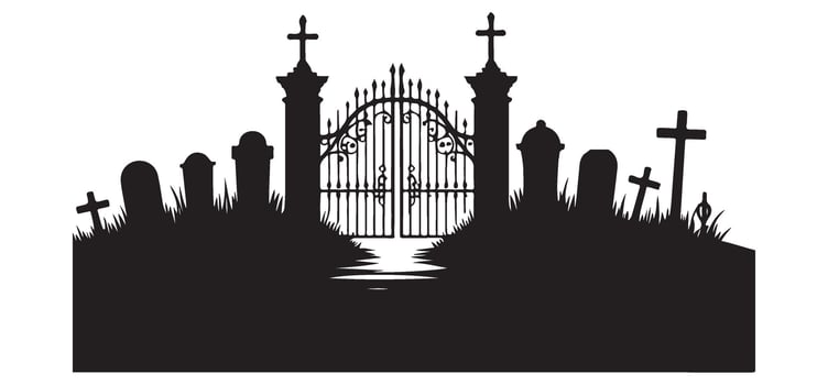 Silhouette Cemetery Gate Art Tombstones Crosses vector
