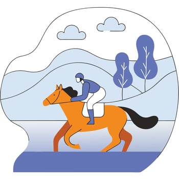Jockey and Horse Illustration Flat Style, Orange, Blue. vector