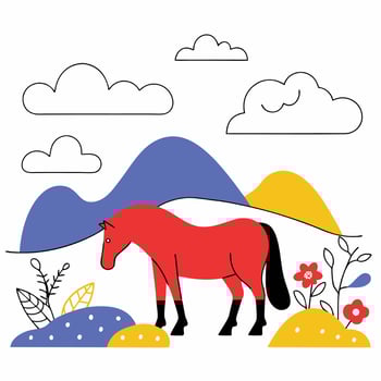 Red Horse Minimalist Illustration Farm Animal, Children s Book. vector