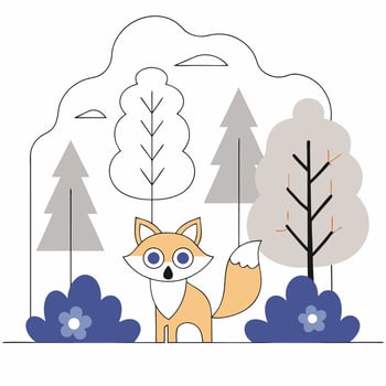 Cute Minimalist Fox in Autumn Forest Illustration Kids Design. vector