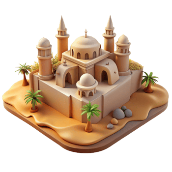 beautiful contemporary serene classic 3D Render Desert Oasis Temple 4K high resolution png