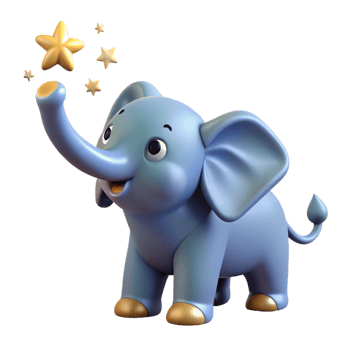 extraordinary vintage elegant modern Cute Baby Elephant 3D Render authentic exclusive png