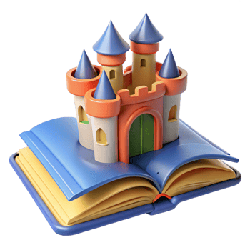 stunning minimalist impressive contemporary 3D Cartoon Castle Book Illustration high resolution professional png