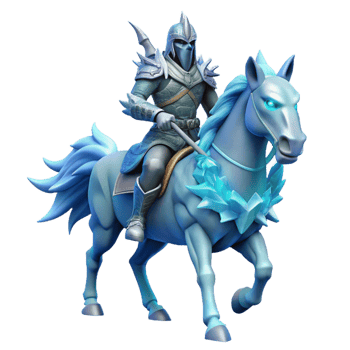 elegant abstract impressive modern Fantasy Ice Knight on Horseback 3D Render detailed original png
