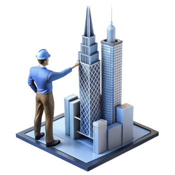 beautiful abstract elegant minimalist 3D Illustration Architect Designing Skyscrapers authentic genuine png