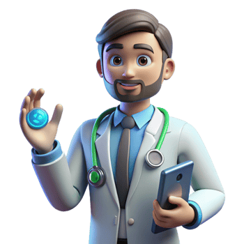 elegant modern 3D Cartoon Doctor with Digital Health Icon genuine png