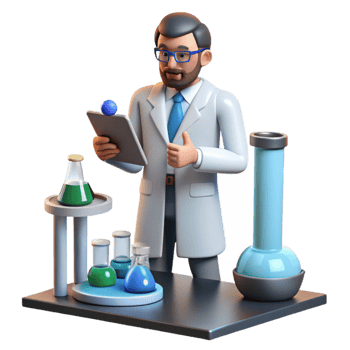 dramatic vintage 3D Cartoon Scientist Lab Illustration professional png