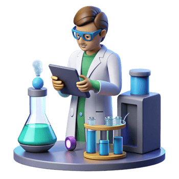 vibrant abstract 3D Illustration Scientist Tablet Lab Research original png