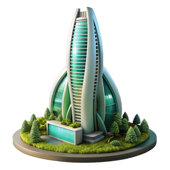 stunning minimalist extraordinary vintage Futuristic Eco Tower 3D Render 4K professional png