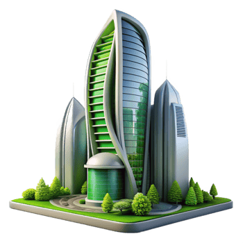 serene classic extraordinary rustic Futuristic Eco Friendly 3D Building high resolution authentic png