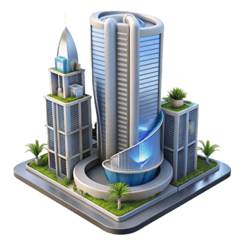 beautiful minimalist elegant vintage Futuristic City Building 3D Render high resolution exclusive png