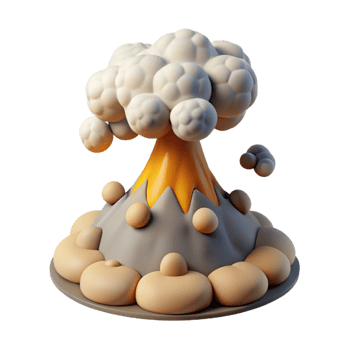 beautiful minimalist Cartoon Volcano 3D Model Eruption exclusive png