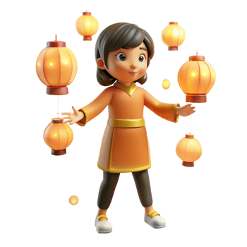 magnificent abstract 3D Render Girl Lantern Festival Illustration original png