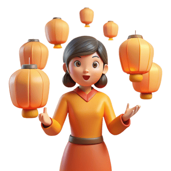 stunning abstract 3D Render Girl Lantern Festival Illustration high quality png