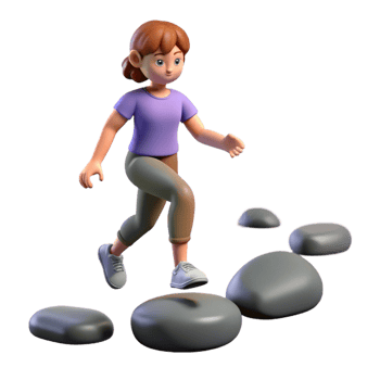 beautiful artistic 3D Cartoon Girl Stepping Stones Illustration exclusive png
