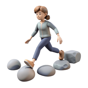 stunning rustic 3D Cartoon Woman Stepping Stones Illustration 4K png