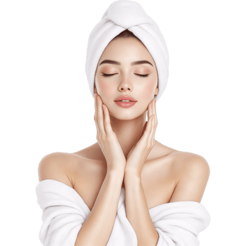 Woman Applying Facial Mask in White Robe png