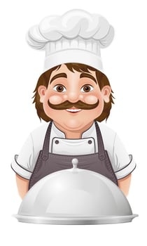 chef man preparing dishes and food in the kitchen cartoon stock illustration isolated vector