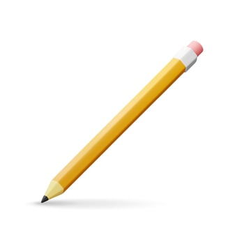3D Black pencil with rubber eraser isolated on white. Render orange pencil icon. Stationery, vector