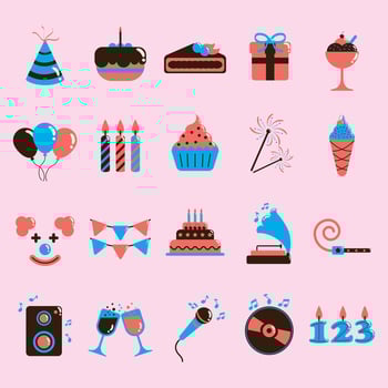 Collection of Illustrations of Party Equipment and Birthdays with Flat Design Style vector