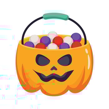 3d icon showing spooky halloween basket filled with sweets vector