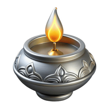 vibrant rustic 3d Rendered Cutout of Polished Silver Diwali Diyoil Lamp With 4K png