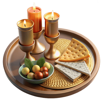 stunning vintage 3d Rendered Seder Plate with Traditional Passover Foods, Including Matzah, high quality png
