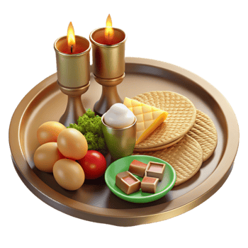 stunning abstract 3d Rendered Seder Plate with Traditional Passover Foods, Including Matzah, genuine png
