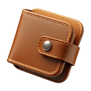 stunning minimalist A Brown Leather Wallet with Visible Stitching, Professionally Lit And authentic png