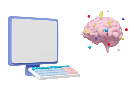 Computer with brain isolated. brain health check concept, 3d illustration render png