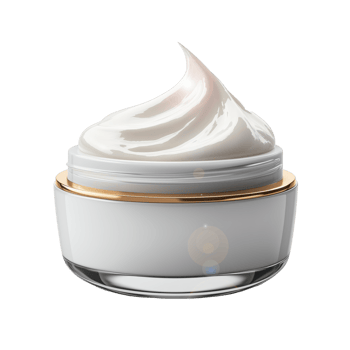 Moisturizing Cream in a Round Glass Container With a Smooth White Texture and Golden Lid png