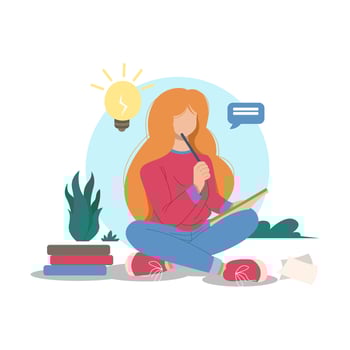 girl thinking for new idea flat design illustration vector